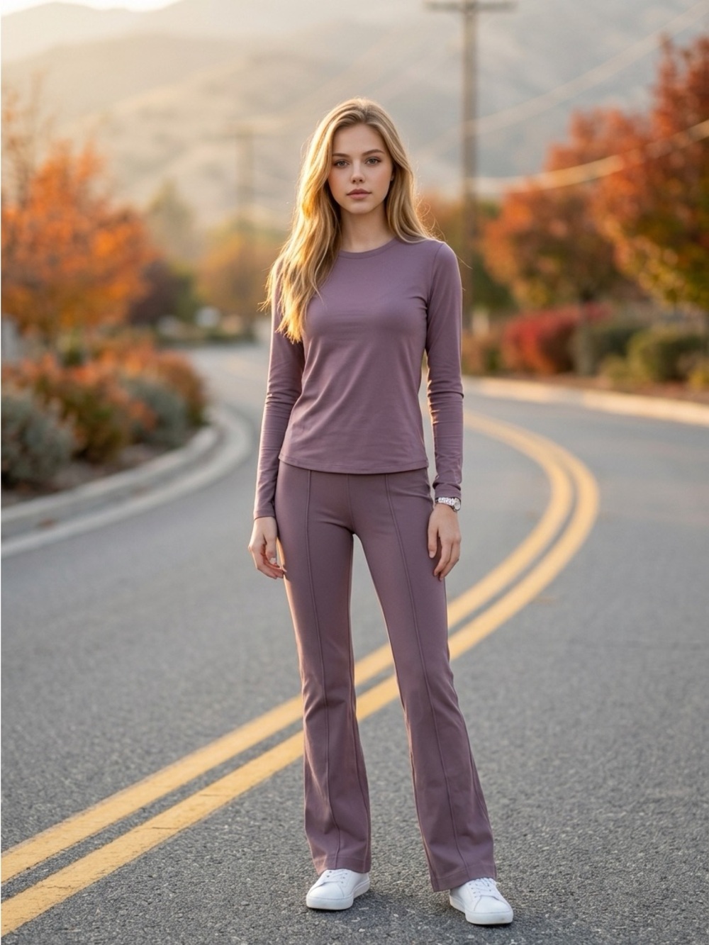 Mondetta Ladies' Small Purple Pintuck Flare Leg Pant 31” Ins